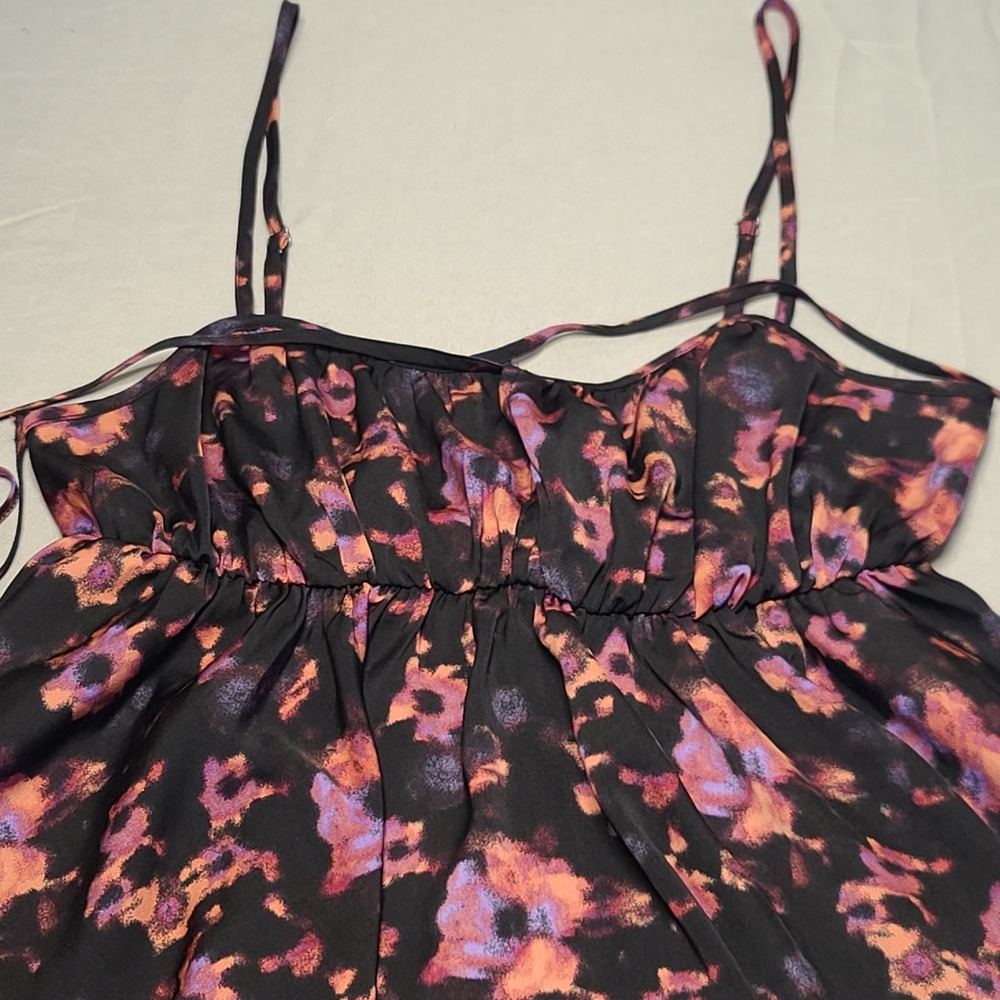 Melrose and Market Camisole Women Small Black Orange Floral Tiered Peplum Top